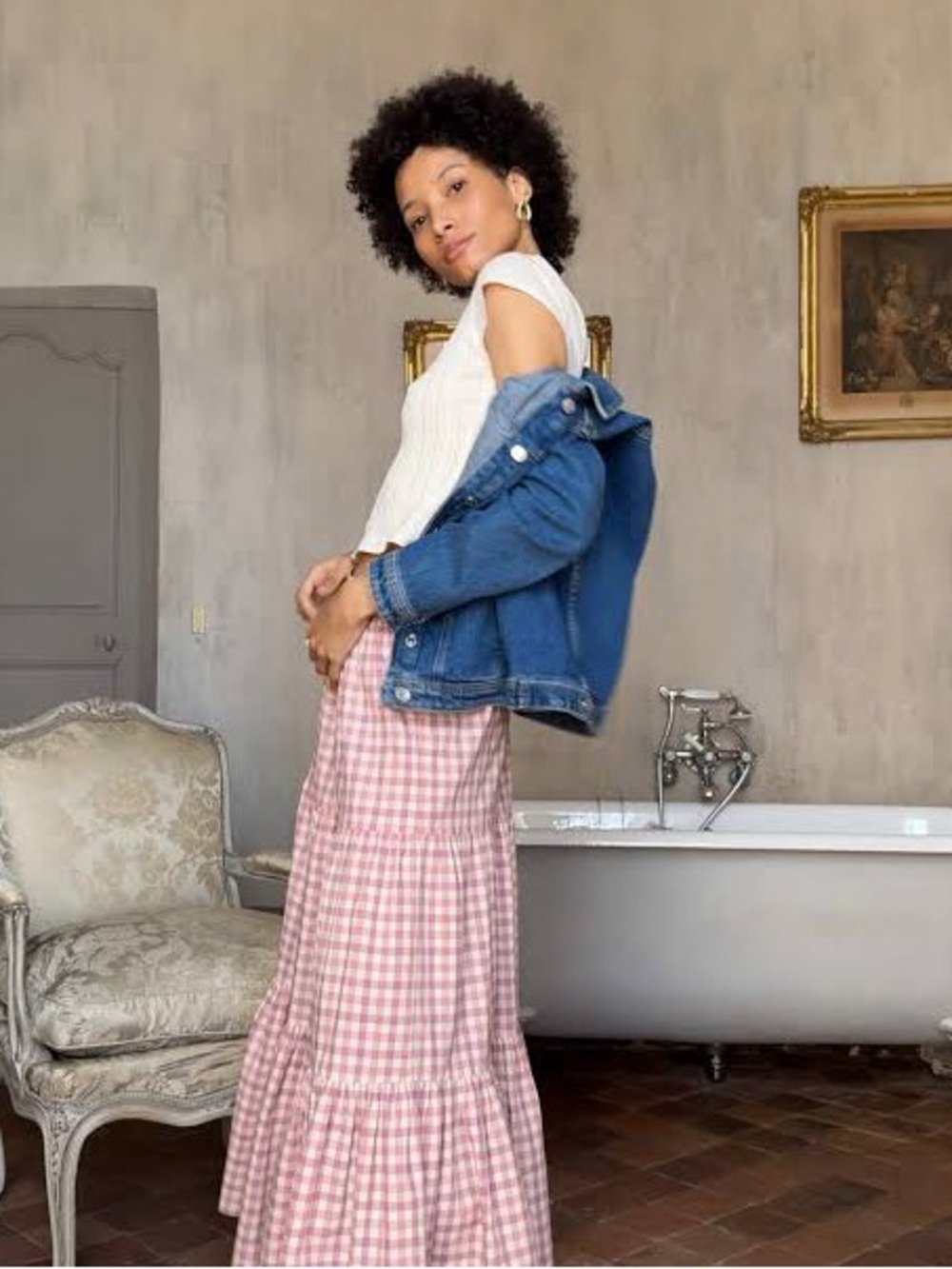 Sézane Sakura Skirt in Pink Checked Print FR 38 / US 6 - Picture 12 of 16